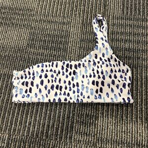 One-Shoulder Blue and Black Patterned Top